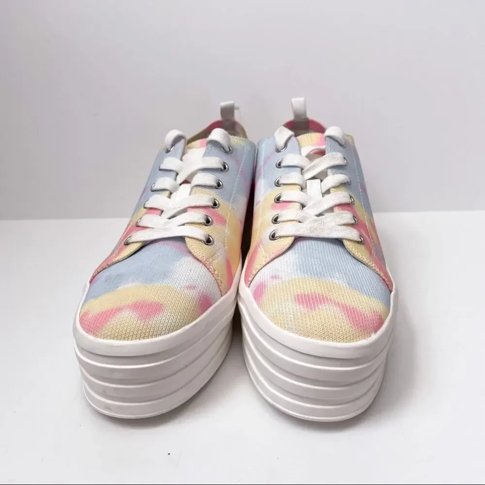 Gianni Binni Platform Lace Up Sneakers Tie Dye Multi Color 8M